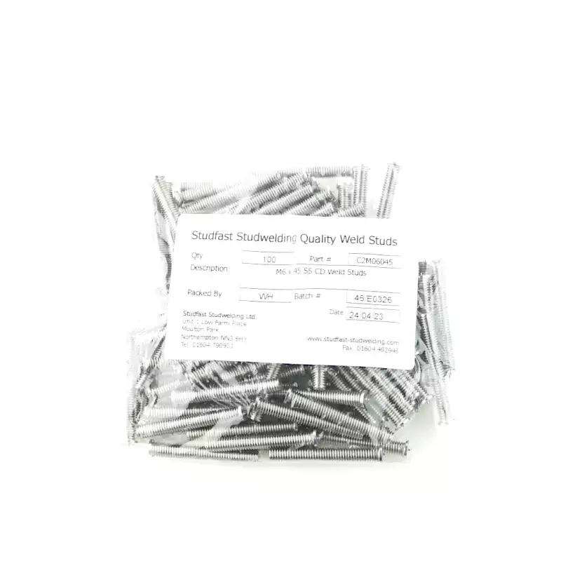 Stainless Steel CD Weld Studs M6 x 45mm Length (A2 spec.) bag of one hundred cd weld studs