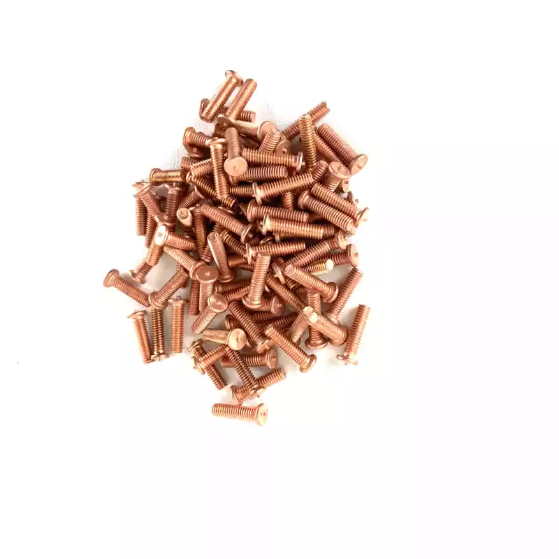 A wide shot of our Mild Steel CD Weld Studs M2.5 x 10mm Length (copper flashed)