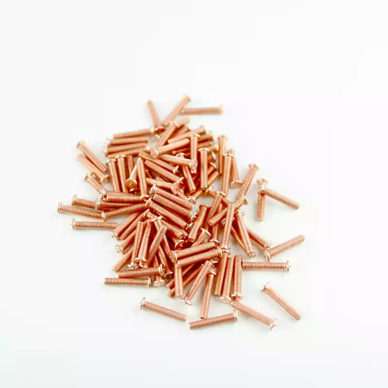 A wide shot of our Mild Steel CD Weld Studs M3 x16mm Length (copper flashed)