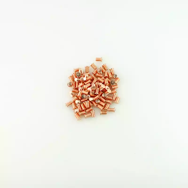 A wide shot of our Mild Steel CD Weld Studs M6 x 10mm Length (copper flashed)