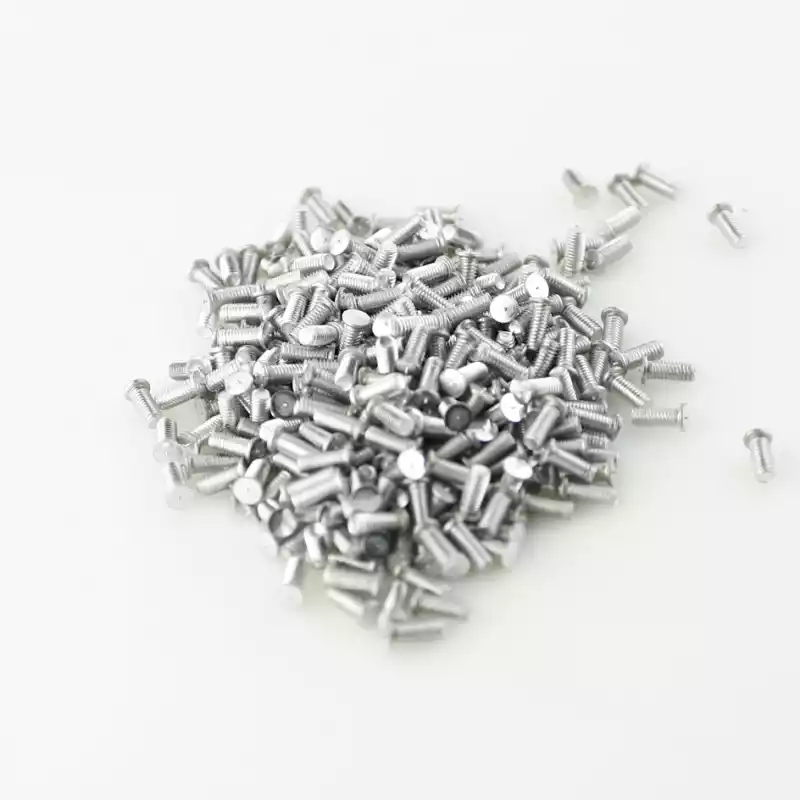 Aluminium Alloy Capacitor Discharge Weld Studs M4 x 8mm Length photographed closer in