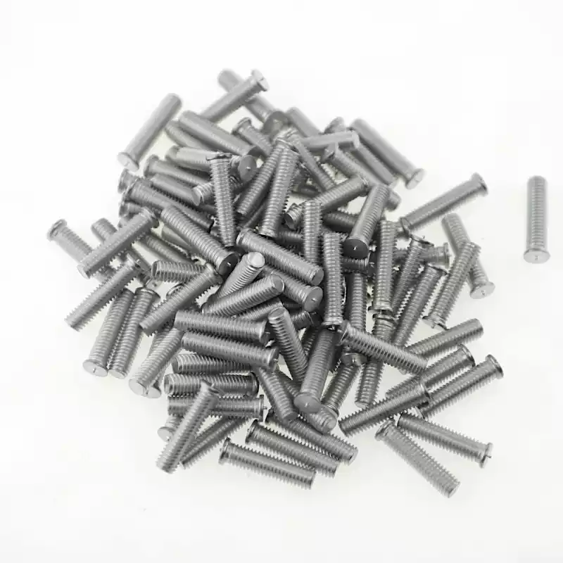 Aluminium Alloy Capacitor Discharge Weld Studs M6 x 25mm Length photographed closer in