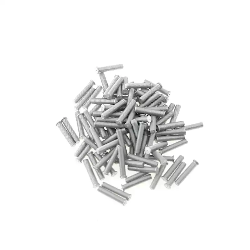 Aluminium Alloy Capacitor Discharge Weld Studs M6 x 30mm Length photographed closer in