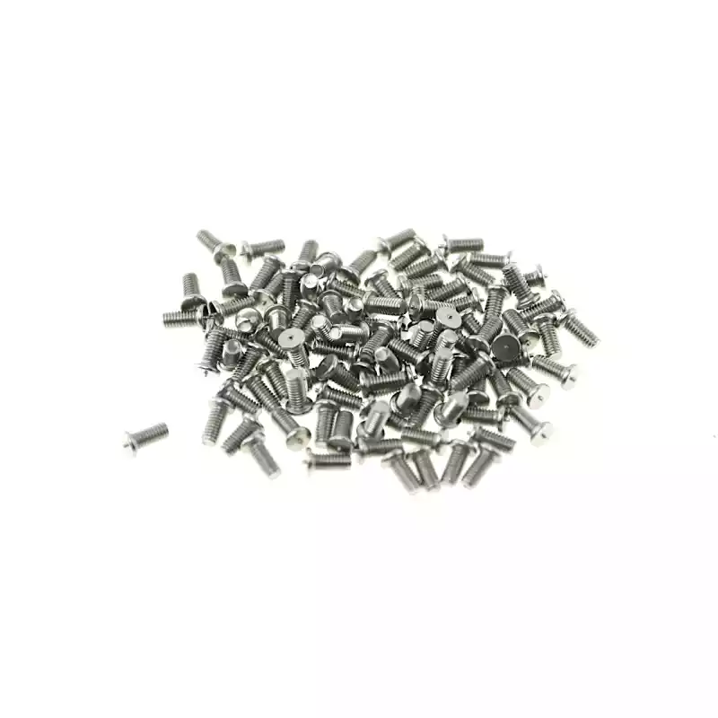 Stainless Steel CD Weld Studs M3 x 7mm Length photographed closer in