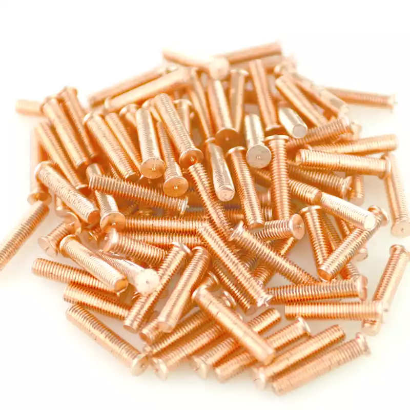 Product image extreme close up of Mild Steel CD Weld Studs M5 x 25mm Length (copper flashed)