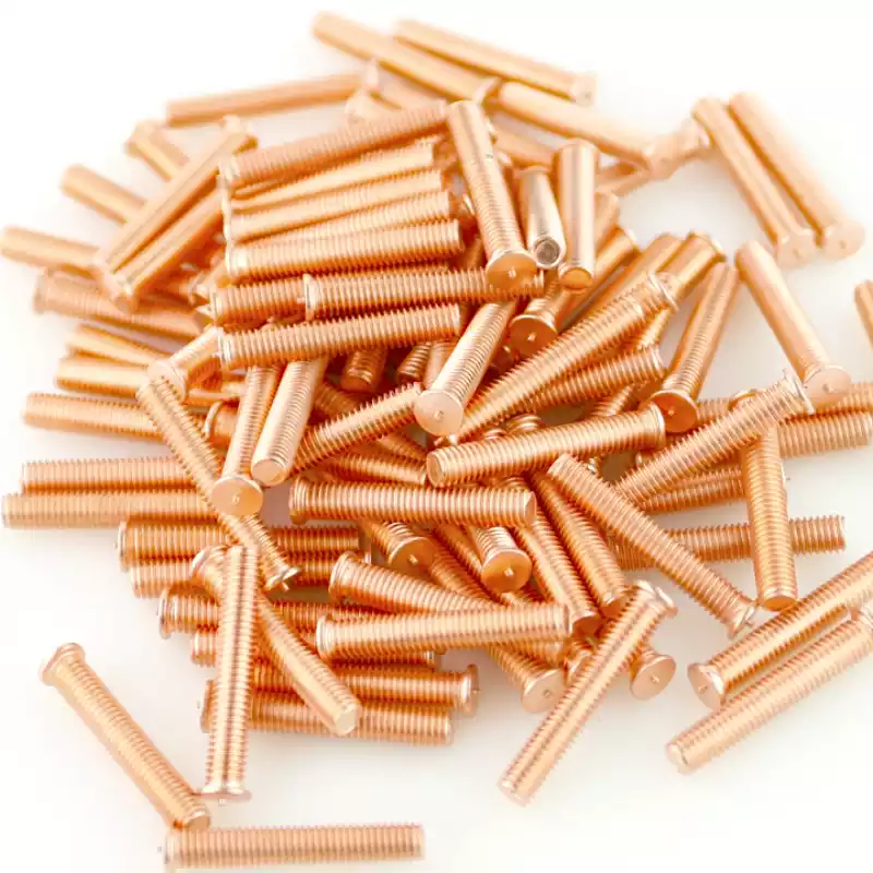 Product image extreme close up of Mild Steel CD Weld Studs M5 x 30mm Length (copper flashed)