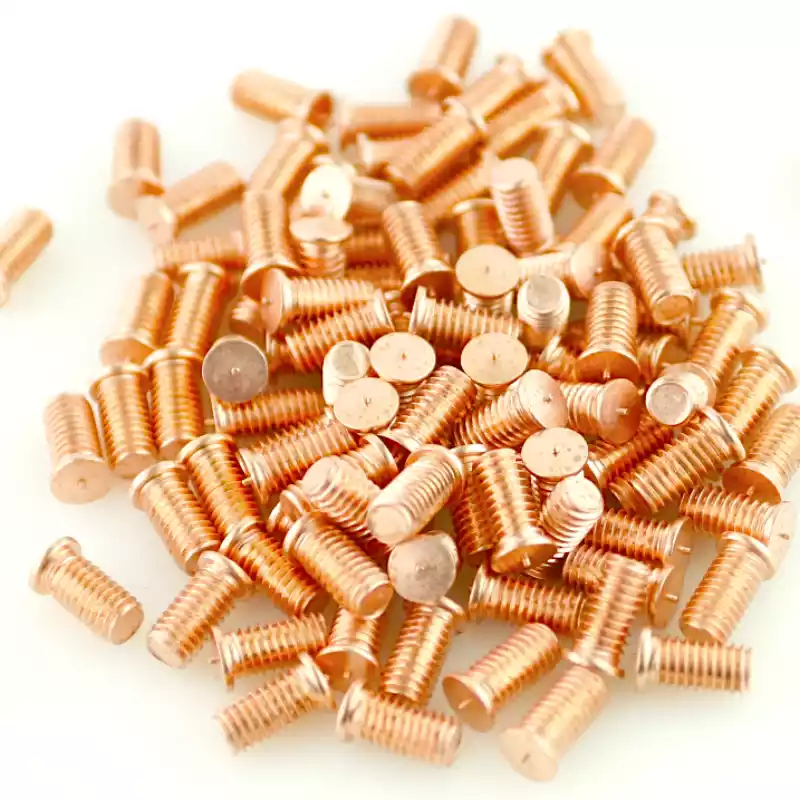 Product image extreme close up of Mild Steel CD Weld Studs M6 x 12mm Length (copper flashed)