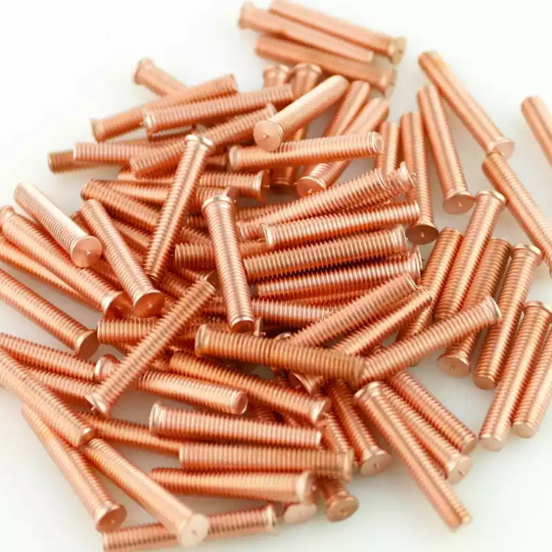 Product image extreme close up of Mild Steel CD Weld Studs M6 x 35mm Length (copper flashed)