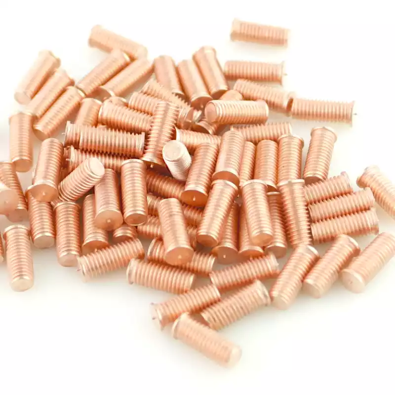 Product image extreme close up of Mild Steel CD Weld Studs M8 x 20mm Length (copper flashed)
