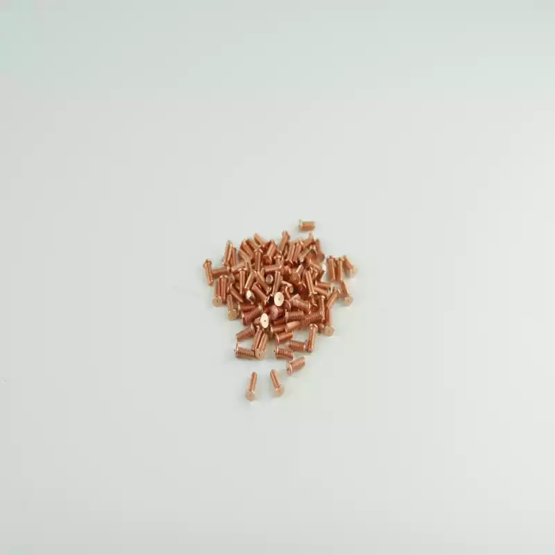 A wide shot of our Mild Steel CD Weld Studs M3 x 8mm Length (copper flashed)