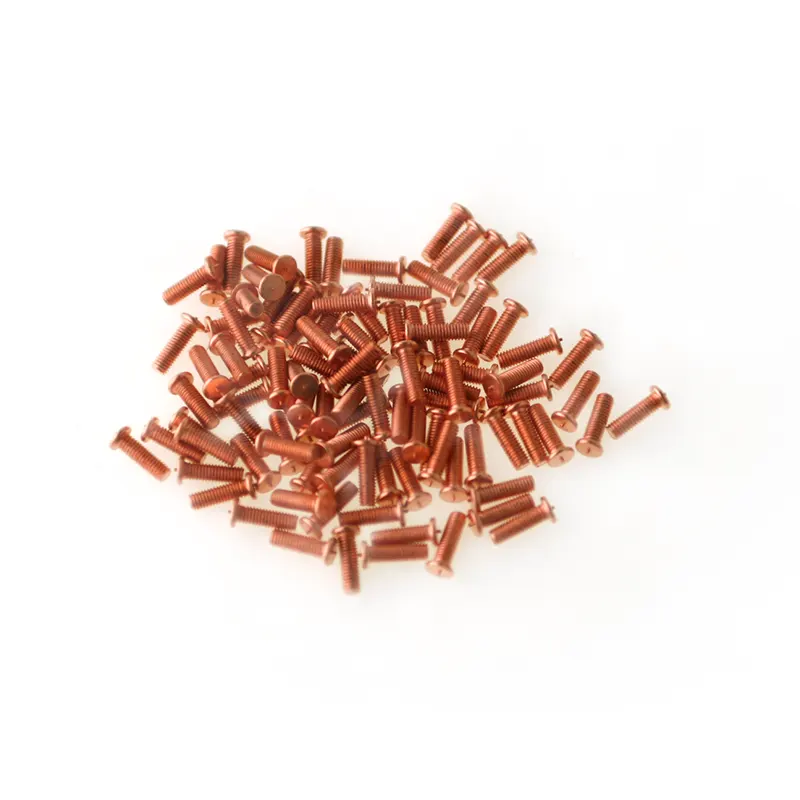 A wide shot of our Mild Steel CD Weld Studs M3 x 10mm Length (copper flashed)