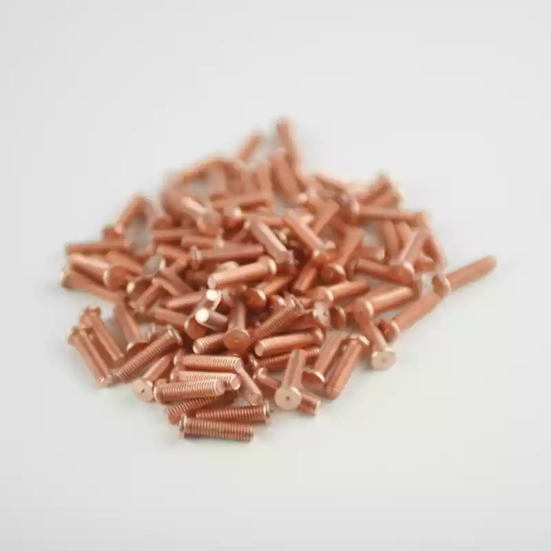 mall Product Image for Angle B of Mild Steel CD Weld Studs M3 x 12mm Length (copper flashed)