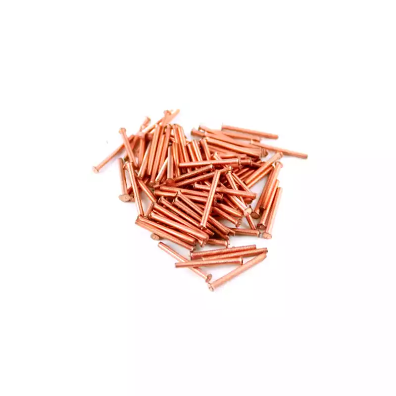 A wide shot of our Mild Steel CD Weld Studs M3 x 30mm Length (copper flashed)