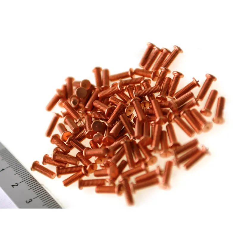 mall Product Image for Angle C of Mild Steel CD Weld Studs M3 x 10mm Length (copper flashed)
