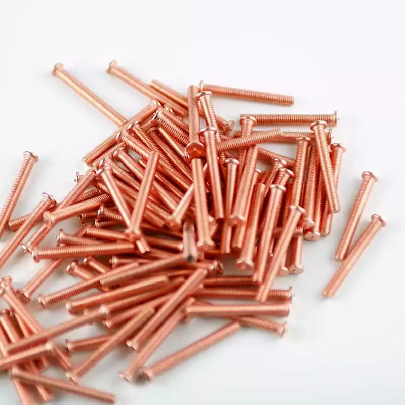 Product image extreme close up of Mild Steel CD Weld Studs M3 x 25mm Length (copper flashed)