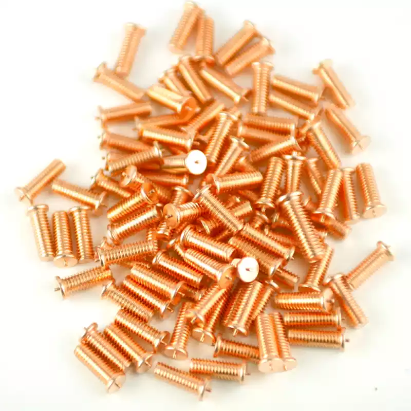 Product image extreme close up of Mild Steel CD Weld Studs M4 x 12mm Length (copper flashed)