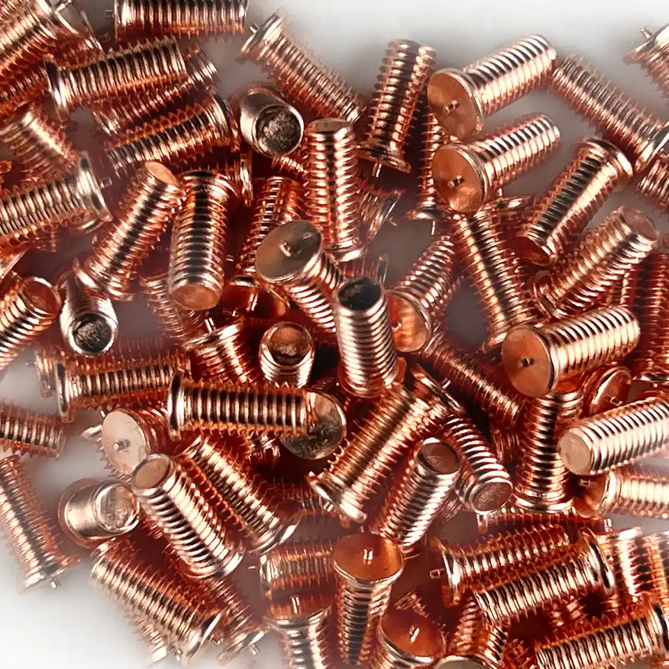 Product image extreme close up of Mild Steel CD Weld Studs M5 x 12mm Length (copper flashed)