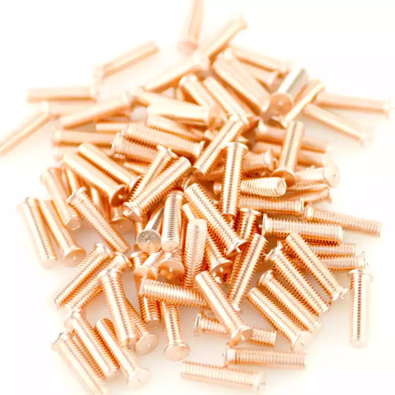 Product image extreme close up of Mild Mild Steel CD Weld Studs M5 x 20mm Length (copper flashed)