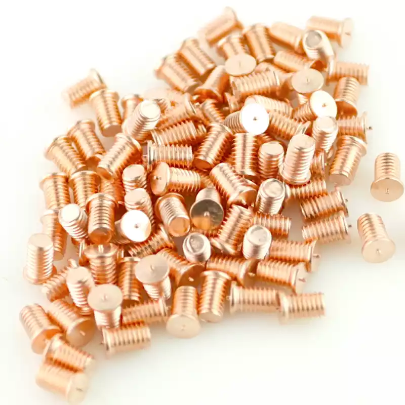 Product image extreme close up of Mild Steel CD Weld Studs M6 x 10mm Length (copper flashed)