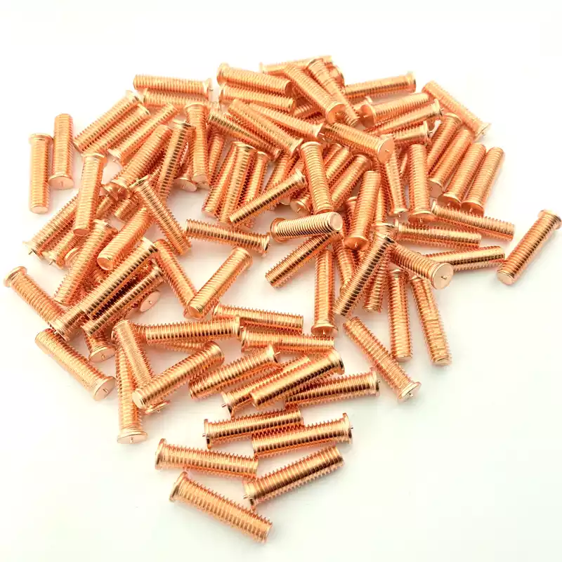 Product image extreme close up of Mild Steel CD Weld Studs M6 x 25mm Length (copper flashed)