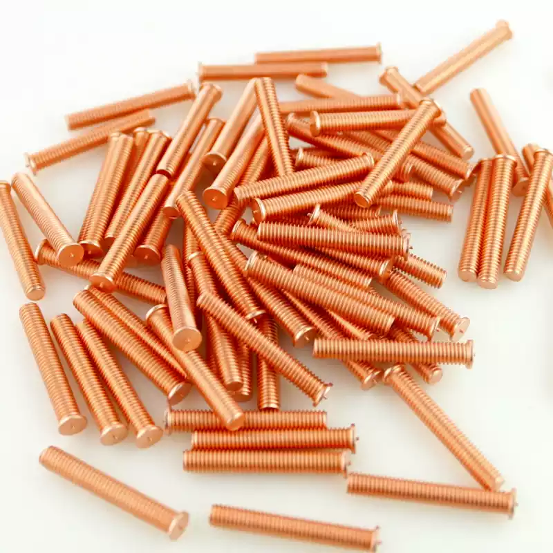 Product image extreme close up of Mild Steel CD Weld Studs M6 x 40mm Length (copper flashed)