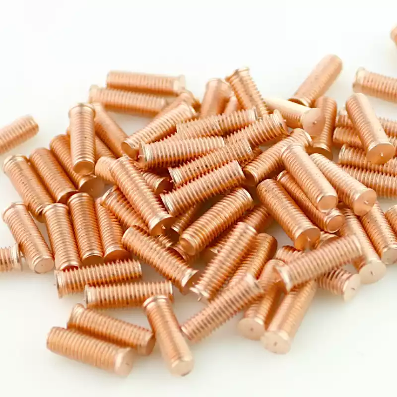 Product image extreme close up of Mild Steel CD Weld Studs M8 x 25mm Length (copper flashed)