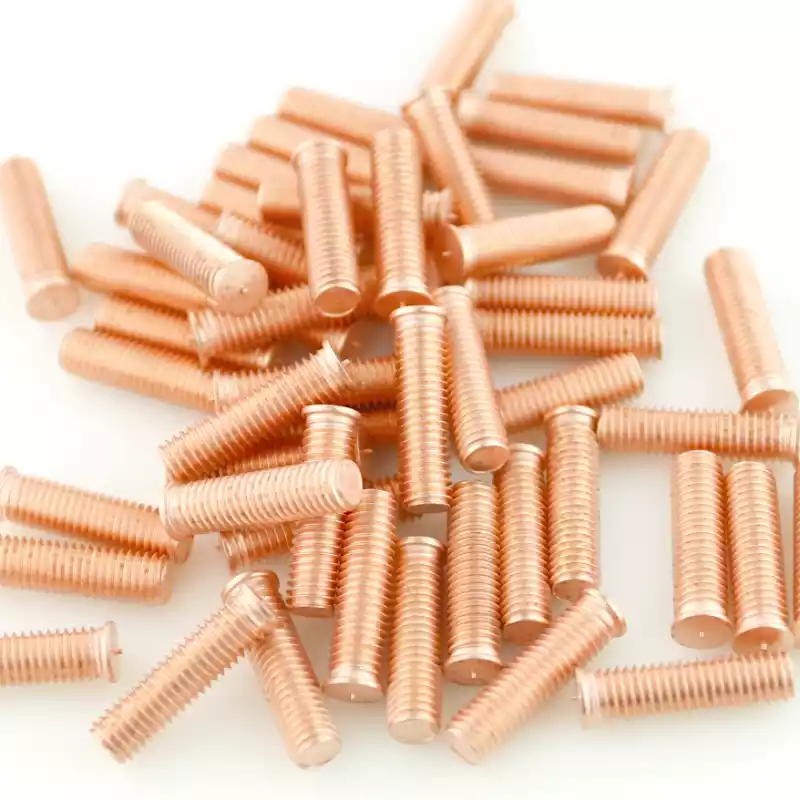 Product image extreme close up of Mild Steel CD Weld Studs M8 x 30mm Length (copper flashed)