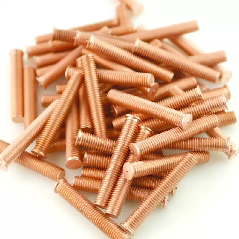 Product image extreme close up of Mild Steel CD Weld Studs M8 x 50mm Length (copper flashed)
