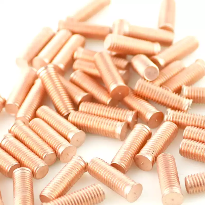 Product image extreme close up of Mild Steel CD Weld Studs M10 x 30mm Length (copper flashed)